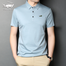 Crocodile summer mercerized cotton lapel short sleeve T-shirt mens solid color Ice Silk polo shirt mens cotton dad dress shirt