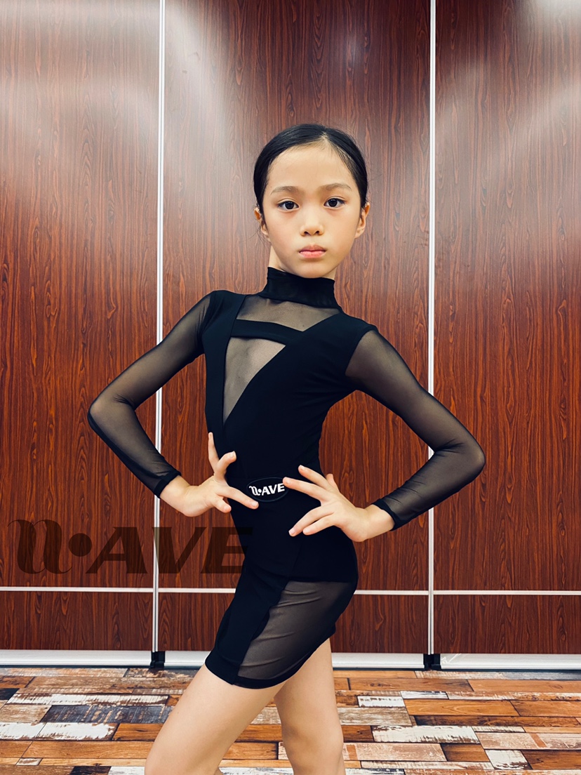 Not noon WAVE new Latin dance suit net red Latin dance suit girl spring summer black long sleeve child Latin suit