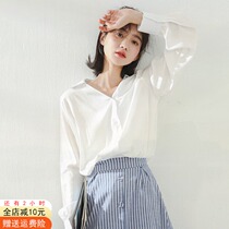  Early autumn womens new white shirt top summer design sense niche 2021 spring long-sleeved v-neck temperament French