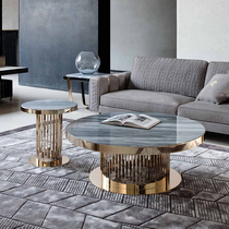 Italian style light and luxurious stainless steel round rock plate tea table combined modern minimalist designer small family sofa edge a few tables