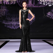 2021 new annual party dress womens party wedding black thin sleeveless hollow tail fashion long dress evening dress