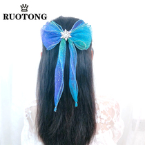Korea Big Bow Frozen Ribbon Hair Decoration Princess Aisha Children Headdress Gradient hairclip Set Hair Card