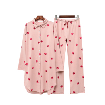 Pure cotton pajamas womens autumn trousers long-sleeved cardigan night dress home clothes cotton extended top large size suit