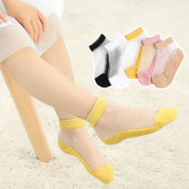 Childrens socks summer thin Korean glass stockings day baby transparent boat Socks girls Crystal socks 5 pairs