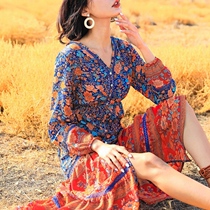 Bohemian seaside beach dresses Ins ultra-fire snowspun with dress crummy Sanya beach dresses Long dress