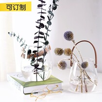 (Mountain tree) Nordic simple style leather handle glass vase home accessories storage tank hydroponics flower