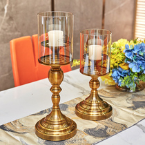 American European style golden ancient decorative candle holder large model room home dining table TV cabinet porch Candlestick decoration