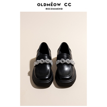 Old meows shop genuine leather Inlan wind small leather shoes women Summer 2022 new water drill thick bottom single shoes black Lefoe shoes