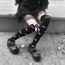 Broken Bone Punk Day Ensemble Skulls Lulita Dark Black Original Pink Bow Tie Halfpipe Thinly Beaten Bottom Socks