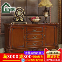 Eurostyle Solid Wood Dining Side Cabinet American Countryside Storage Marble Carved Ivory White Wine Cabinet Suite Combo