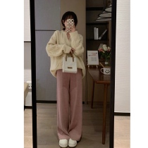 Xiaoyou MONA changed its name to ms sweet end pink knitted wide leg pants loose straight tube gentle drape grandma pants women