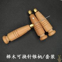 Beech Wood Handle Conawl Seed Suit Handmade Diy Leather Tool Solid Wood Cone Handle Tip Pure Copper Screw Connector Exchangeable Cones Needle