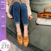 (Lu Xiaopu) coarse heels shoes womens spring and autumn leather British wind increase single shoes peas shoes women