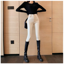 White jeans womens autumn and winter 2021 New High waist slim tight belly pants Joker pencil trousers