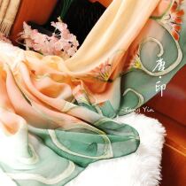 Chinese style 100% mulberry silk long scarf hand drawn hand curling CJIN-62