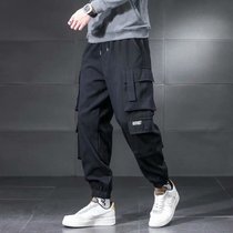 Autumn and winter street overalls Mens fashion brand loose casual nine-point pants Korean version of the trend drawstring pants multi-pocket pants
