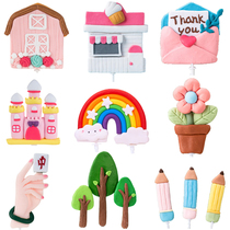 Internet celebrity birthday cake decoration soft pottery soft glue baking plug-in rainbow small flower small tree house love castle decoration