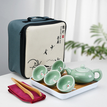  Travel tea set one pot four cups portable bag portable tea pot cute lady purple sand express cup