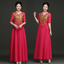 New chorus performance costume womens long dress red song chorus dress female student choir performance