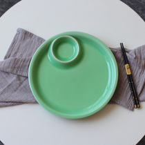 Celadon large 9 inch dumpling plate ceramic creative deep dish plate household round dumpling plate with vinegar plate