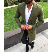 Men Turn-down Collar Wool Blend Double Coat Jacket Overcoats