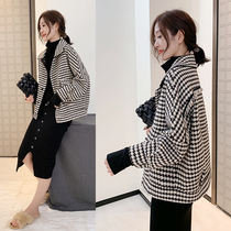 Europe station 2021 spring and autumn new houndstooth wool coat womens short wild fashion Korean version of the coat tide