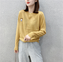 European station 2022 autumn and winter new fine wool knitted cardigan womens all-match embroidery calf sweater outerwear womens