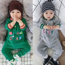 French Jacadi spring and autumn baby jumpsuit baby cotton stretch dress long sleeve lapel