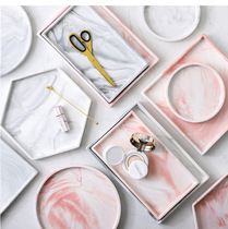 ins Wind creative tableware Nordic marble gray tray round household European tea tray pink storage tray