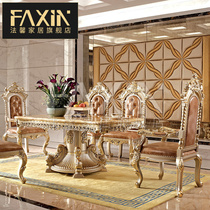 Italian European-style restaurant furniture luxury solid wood carved dining table and chairs French style palace Villa Marble noodle table