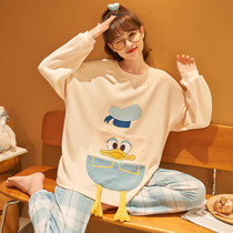 Pajamas female spring and autumn cotton long sleeves New 2021 New Net red students can wear home clothes two-piece suit