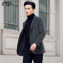 Double-sided casual suit mens wool woolen woolen suit jacket slim Korean version of cashmere coat tide winter