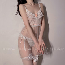 2021 new web yarn sleeping dress Sexy transparent hanging band skirt Pivot Temptation Deep V Collar Summer Pure Desire Hollowed-out Short Skirt