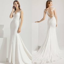 New fashion simple satin wedding dress white dress elegant halter fishtail slim exterior lawn ceremony wedding dress