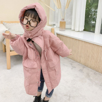 Korean girls winter clothes 2021 New Korean version of foreign style long childrens down jacket hooded fashionable cotton coat