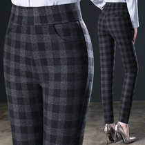 Plaid pants women wear spring mother pants 2021 new spring and autumn high waist elastic waist middle-aged womens trousers