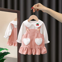 Girls  suit spring and autumn 2021 new Korean version of the female baby net red two-piece set of childrens foreign style corduroy skirt