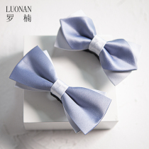 Haze blue bow tie bow tie bow wedding bridegroom shirt best man dress double-layer British Korean version