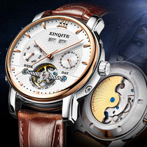 Tourbillon Hollowed-out Male Watch Full Automatic Mechanical Watch Fashion Genuine Leather Waterproof Fashion Multifunction Watch Man