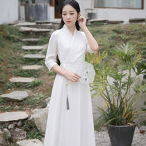 National style Zen literature and art Self-improvement lace-up chiffon fairy dress female L3055