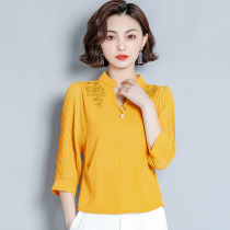 2020 new womens summer dress large size loose slim chiffon shirt 7 seven-cut sleeve T-shirt foreign style small shirt womens top