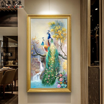 Hand-painted Peacock European decorative painting American porch oil painting Chinese living room hanging picture corridor aisle mural vertical version