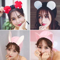 Swimming cap female hair special not to take the head cute Korean Japanese face small adult lady rabbit ear tide fabric