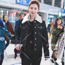 Cherry maje River Shu shadow with 19 autumn and winter fashion Lamb hair jacket denim coat