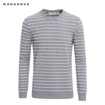 Mangov outdoor fashion simple striped mens cotton T-shirt soft and comfortable interior and breathable casual round neck sweater