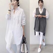 2020 Autumn Winter Korea East Gate Shirt Womens Dress Pure Cotton Medium Long Loose Bf Wind Long Sleeve Big Code White Shirt