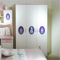 Children girl three door wardrobe pink Korean pastoral bedroom suite furniture combination modern large wardrobe locker