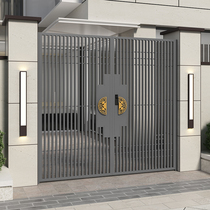 Stainless steel minimalist Courtyard Villa Gate Outdoor Iron Art Galvanized Patio Door Garden Entrance single Double open door Aluminum Art