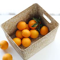 (Mountain tree) natural sea grass woven wooden handle storage basket multifunctional home debris finishing basket book storage box