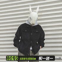 LMTNZD spring and autumn corduroy tooling jacket mens lapel letter embroidery retro trend joker loose jacket